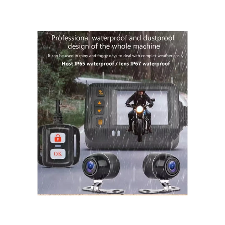 2 İnç Ekran 1080p Motosiklet Ön Ve Arka Görüş Kamerası Kumandalı Gidon Baglantılı