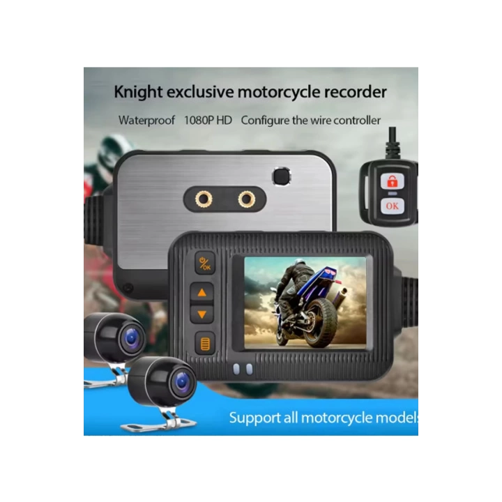 2 İnç Ekran 1080p Motosiklet Ön Ve Arka Görüş Kamerası Kumandalı Gidon Baglantılı