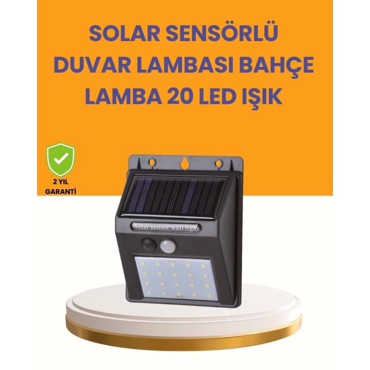 20 LED Güneş Enerjili Hareket Sensörlü Dış Mekan Duvar Lambası