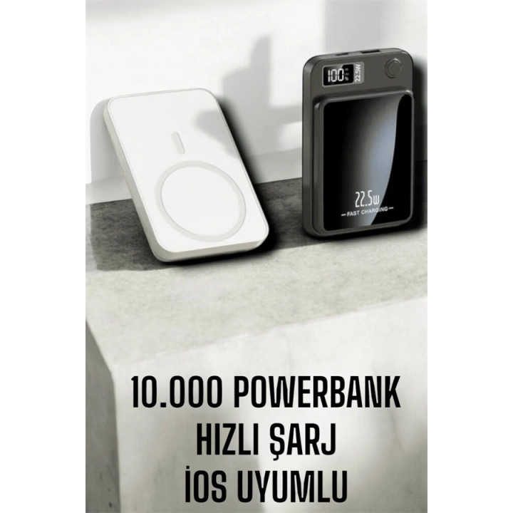 22.5W Magsafe Kablosuz Şarjlı Powerbank Dijital Ekran ve Hızlı Şarj