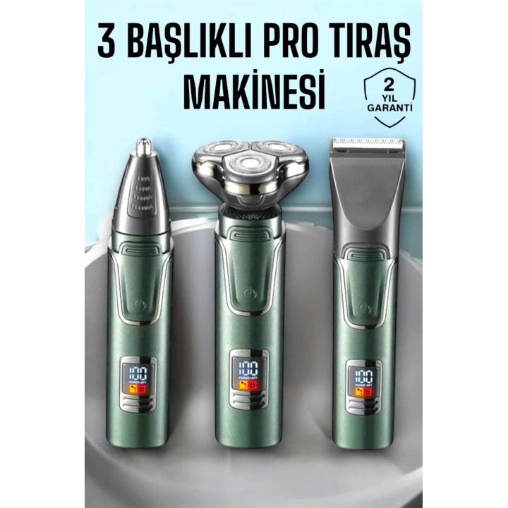 3 Başlıklı Profesyonel Saç ve Sakal Bakım Seti Vücut, Burun ve Kulak Tüy Alma