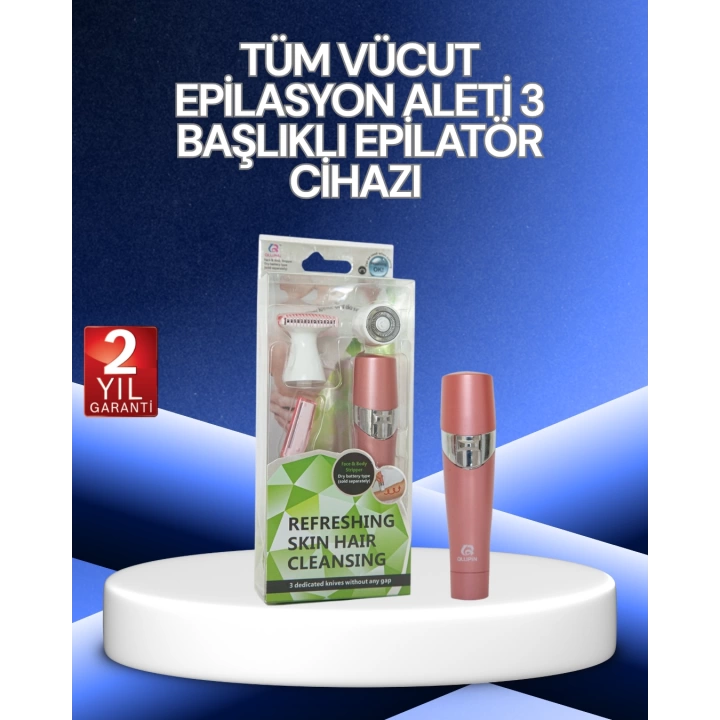 3 Başlıklı Yüz ve Vücut Tüy Temizleme Cihazı Pembe