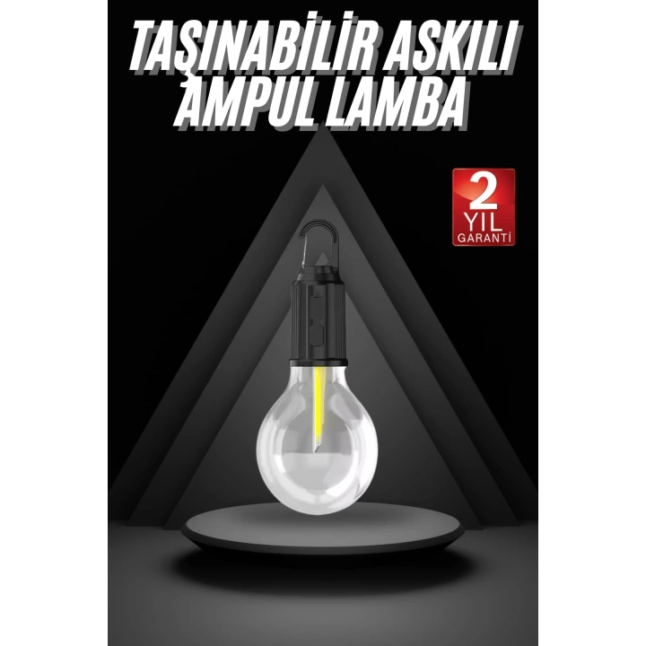 3 Farklı Mod LEDli Şarjlı Asma Kancalı Kamp Lambası Taşınabilir Ampul