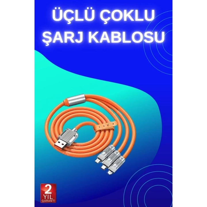 3 İn 1 Süper Hızlı Şarj Kablosu Android ve İOS Uyumlu Silikon Şarj Kablosu