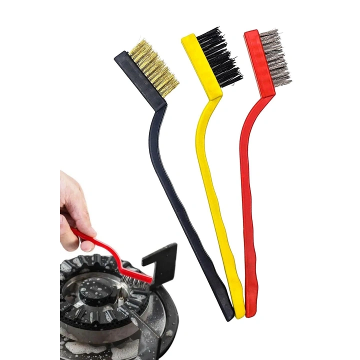 3 lü Detaylı Temizlik Bakır,Demir ve Sert Plastik Tel Fırça