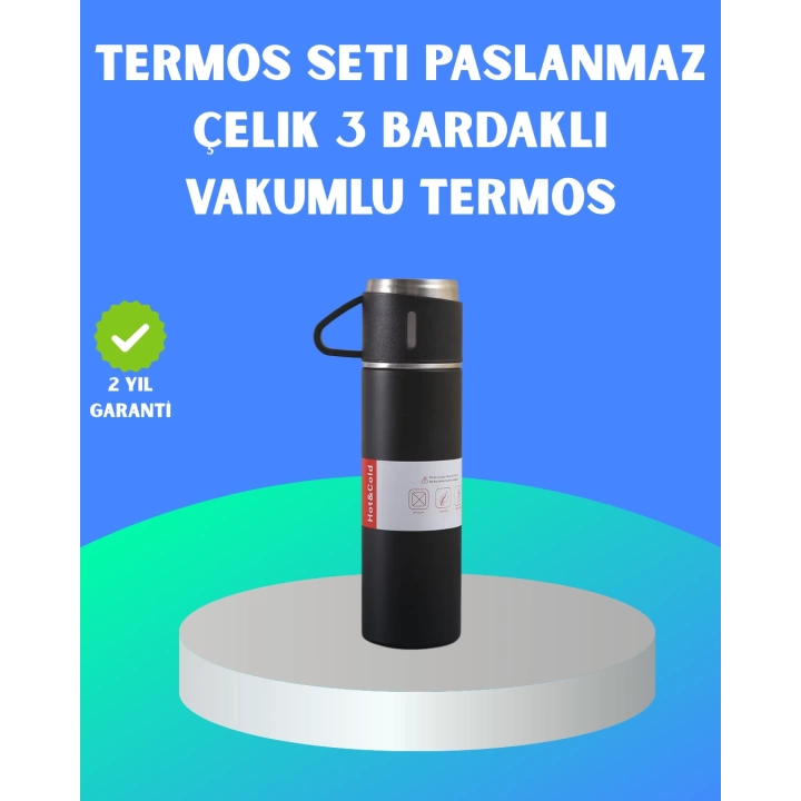 304 Çelik Termos Seti | 2 Bardaklı, 500 ml, Uzun Süre Isı Koruma