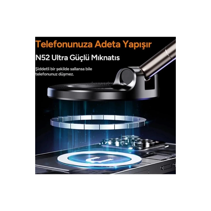 360 Dönebilen Ayarlanabilir Araç Içi Tutucu Kullanılabilen Vakumlu K007 Magsafe Telefon Tutucu