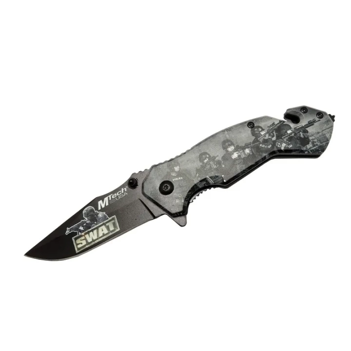 4 23 6 Swat Kurtarma / Kamp Çakı 20cm - Yarı Otomatik, Kemerlikli, Cam Kırma Ve İp Kesme Aparatlı