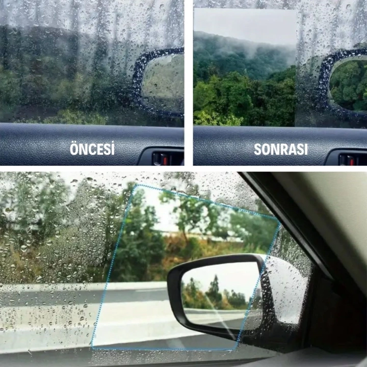 4 Parça Yan Aynalar ve Yan Camlar İçin Araç Ayna Yağmur Kaydırıcı ve Cam Buğu Önleyici Film Seti