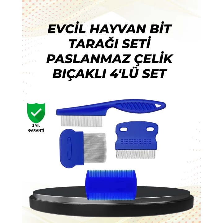 4 Parçalı Evcil Hayvan Tarak Seti – Paslanmaz Çelik Dişli, Ergonomik Saplı
