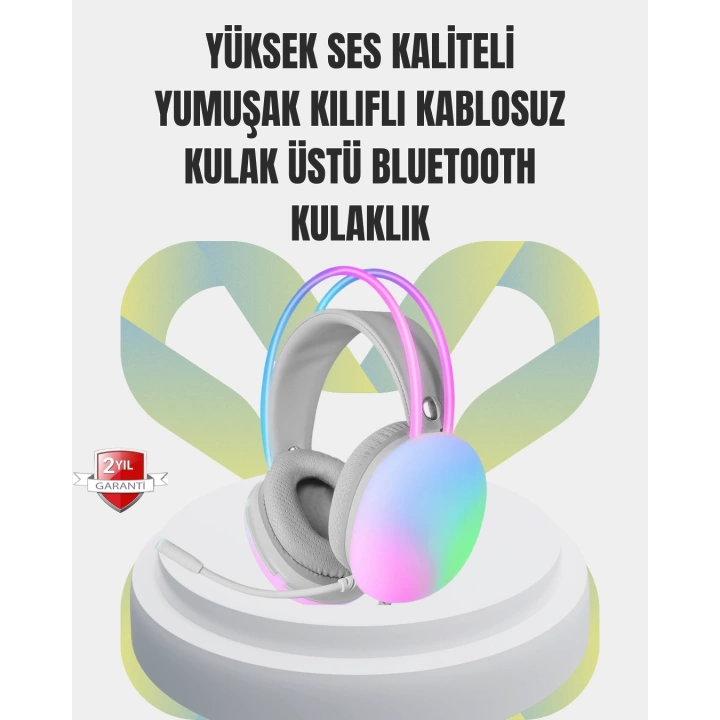 40mm Sürücülü RGB Kablosuz Kulaklık – Oyun ve Müzik için