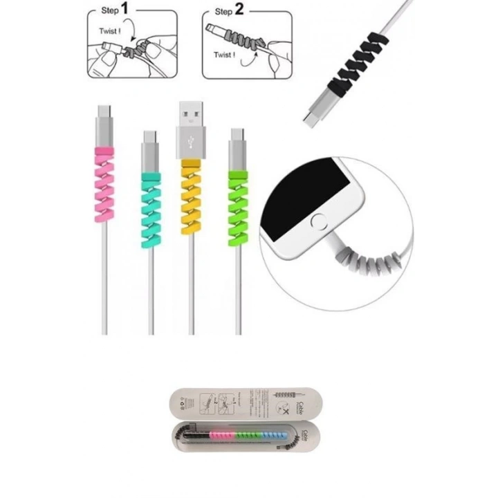 4lü , Android Şaj Kablosu Koruyucu Silikon Spiral Yay Aparat