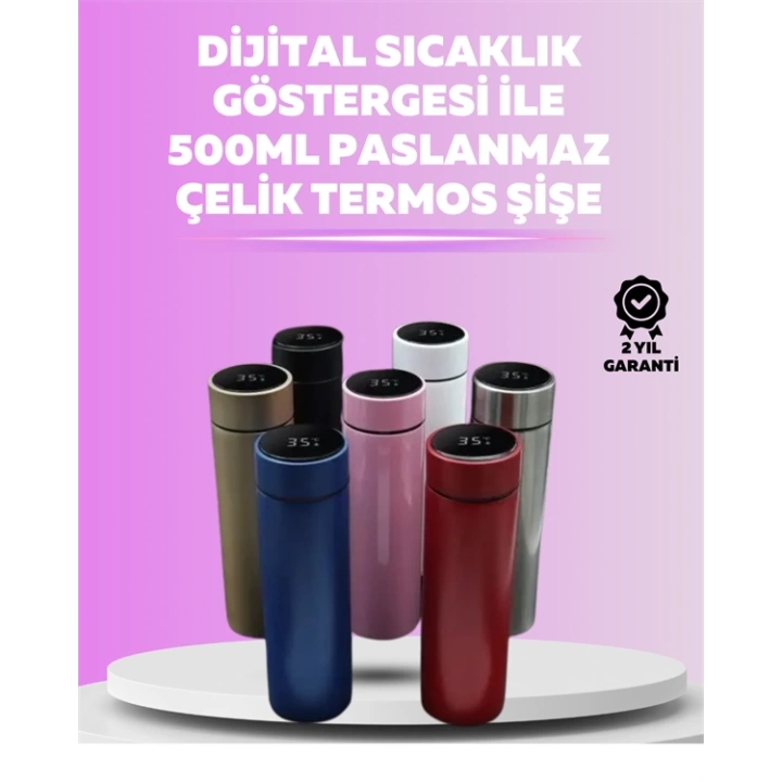 500 ml LED Ekranlı Paslanmaz Çelik Akıllı Termos