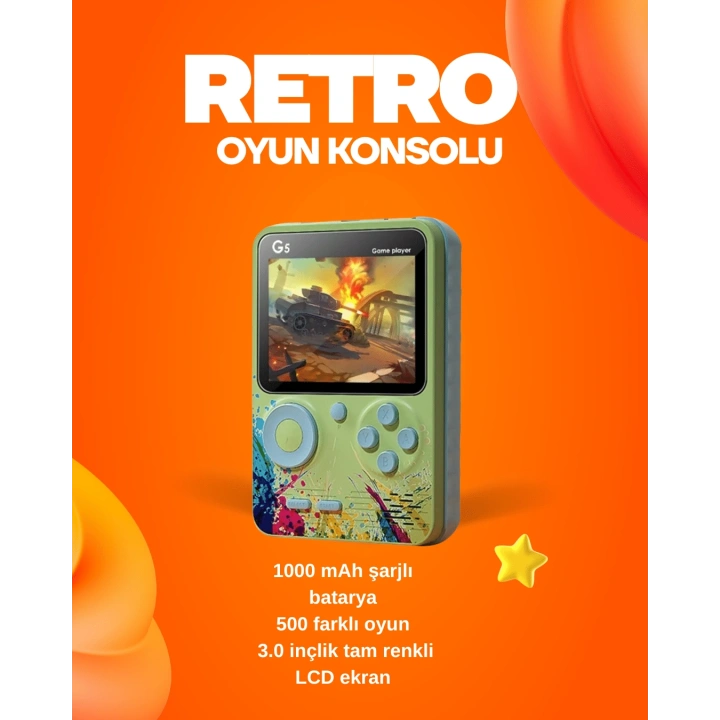 500 Oyun Hafızalı G5 Game Box – Renkli LCD Ekranlı