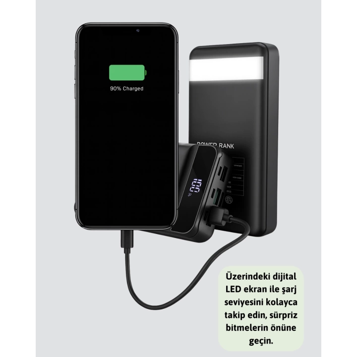 50.000 mAh Ultra Güçlü Powerbank 4 USB Çıkışlı, LED Dijital Göstergeli, Hızlı Şarj Destekli Taşınabilir Şarj Cihazı
