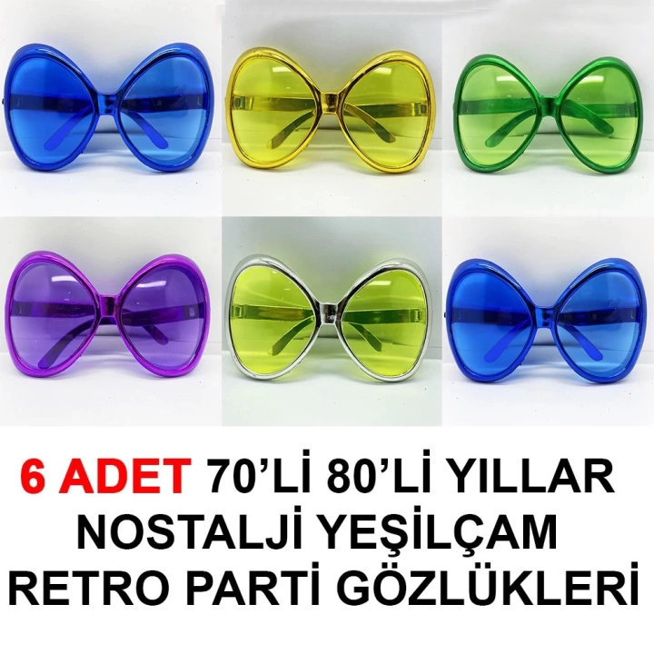 70li 80li Yıllar Nostalji Yeşilçam Retro Parti Gözlükleri 6 Adet