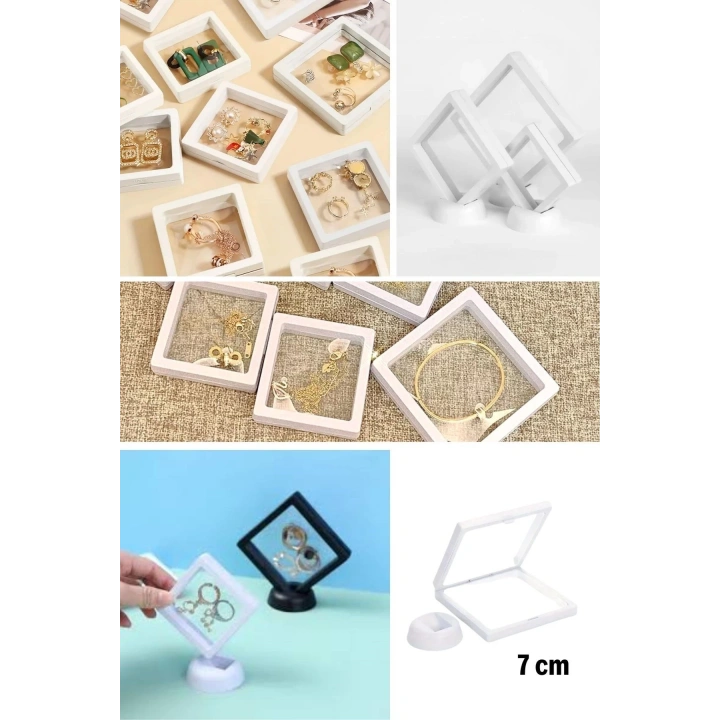 7x7 cm Standlı 3D Takı Ziynet Hatıra Koleksiyon Saklama Kutusu Şeffaf Film Çerçevesi