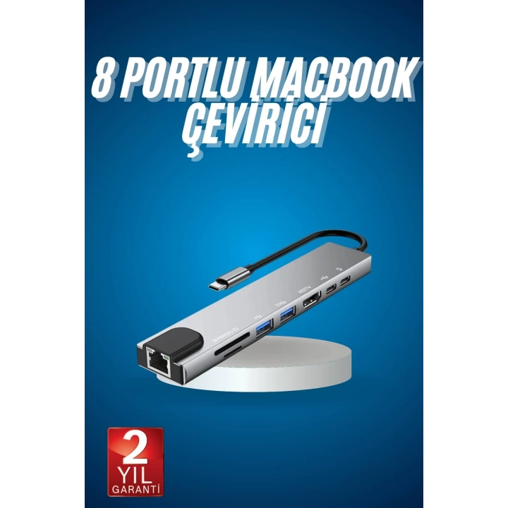 8 Port Çoklayıcı Macbook Ile Uyumlu Çoğaltıcı Type-C dönüştürücü TF SD kart