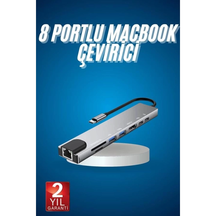 8 Port Çoklayıcı Macbook Ile Uyumlu Çoğaltıcı Type-C dönüştürücü TF SD kart