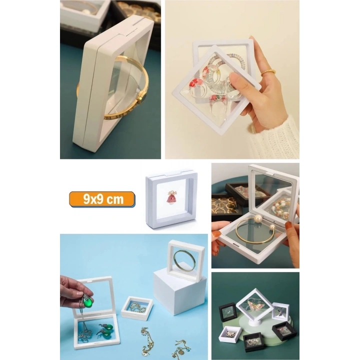 9x9 cm Standlı 3D Takı Ziynet Hatıra Koleksiyon Saklama Kutusu Şeffaf Film Çerçevesi