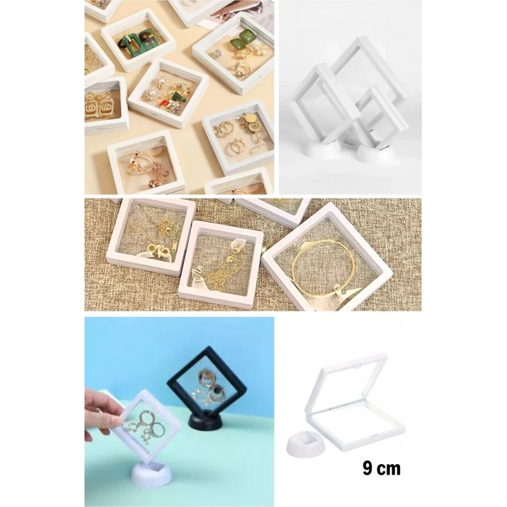 9x9 cm Standlı 3D Takı Ziynet Hatıra Koleksiyon Saklama Kutusu Şeffaf Film Çerçevesi