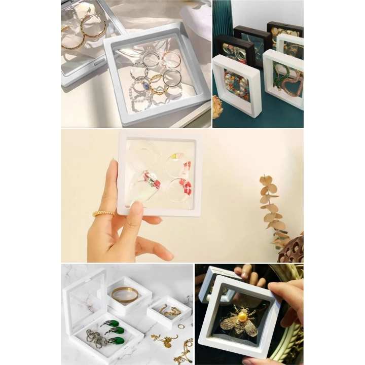 9x9 cm Standlı 3D Takı Ziynet Hatıra Koleksiyon Saklama Kutusu Şeffaf Film Çerçevesi