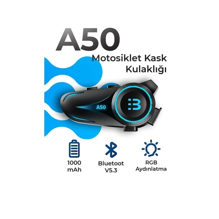 A50 Motosiklet Kask Kulaklık Intercom Işıklı Bluetooth V5.3 2800mah