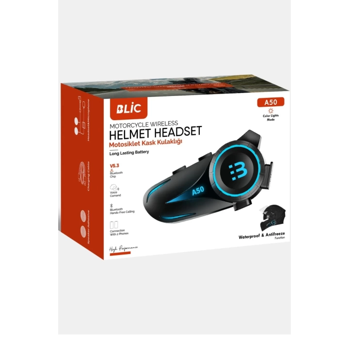 A50 Motosiklet Kask Kulaklık Intercom Işıklı Bluetooth V5.3 2800mah