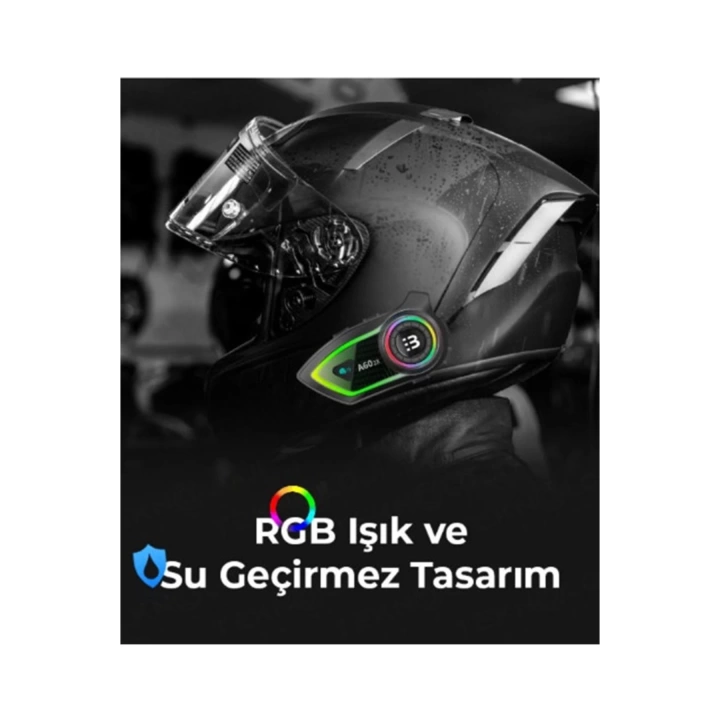 A60 2x Motosiklet Kask Kulaklığı Bluetooth Intercom Rgb Işıklı 2 Intercom Bağlantılı 300m Mesafe