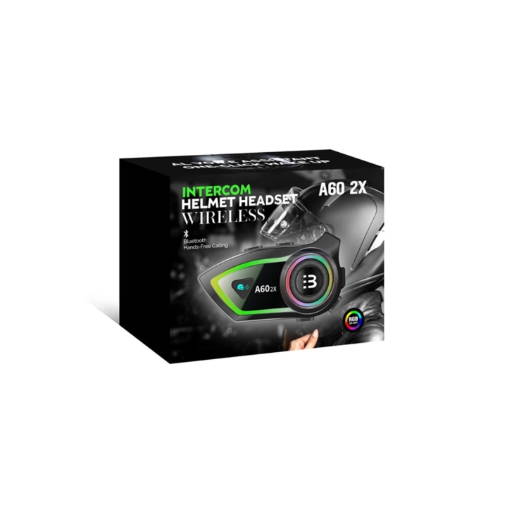 A60 2x Motosiklet Kask Kulaklığı Bluetooth Intercom Rgb Işıklı 2 Intercom Bağlantılı 300m Mesafe