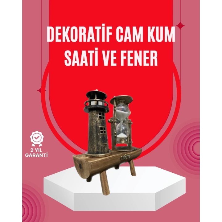 Ahşap Gövdeli Deniz Feneri Formlu Kum Saati – 15x20 cm Masa Dekoru