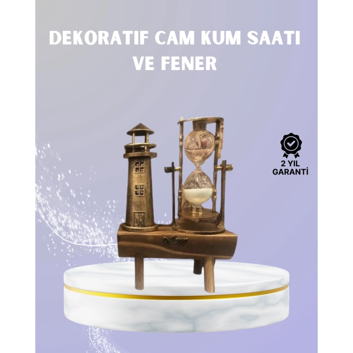 Ahşap Kum Saati ve Deniz Feneri Figürü Bir Arada – Ev & Ofis Dekorasyonu
