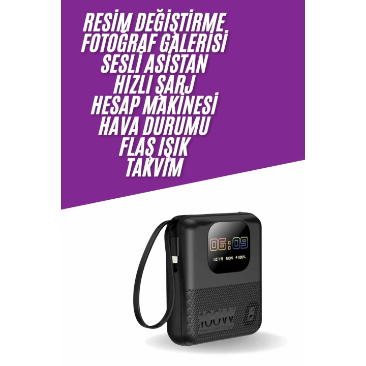 Akıllı Powerbank Ekranlı 10.000 Mah Hızlı Şarj Edebilen 4 Girişli Çok Fonksiyonlu