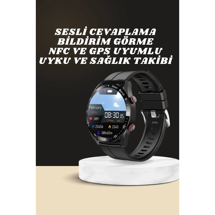Akıllı Saat Amoled Ekran Metal Ve Deri Kordonlu Uyku ve Sağlık Takibi Titreşimli