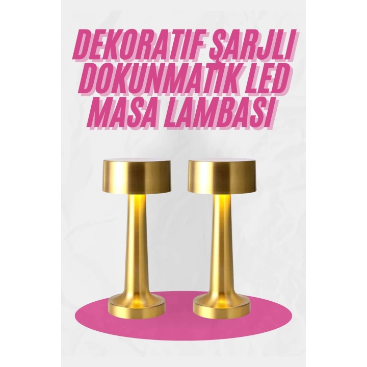 Altın Rengi Masa ve Gece Lambası Dokunmatik Şarjlı Masa Lambası