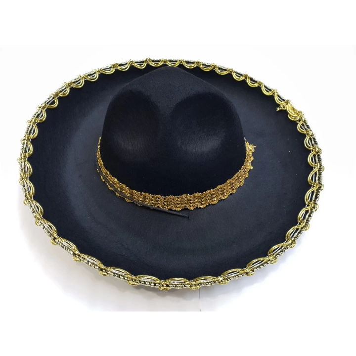 Altın Renk Şeritli Meksika Mariachi Latin Şapkası 55 Cm Çocuk