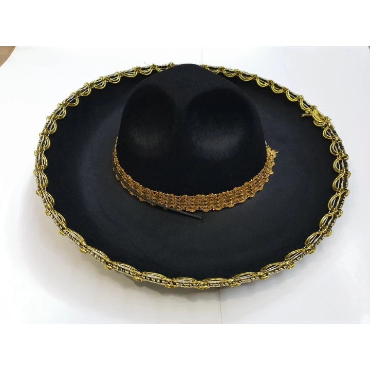 Altın Renk Şeritli Meksika Mariachi Latin Şapkası 55 Cm Çocuk
