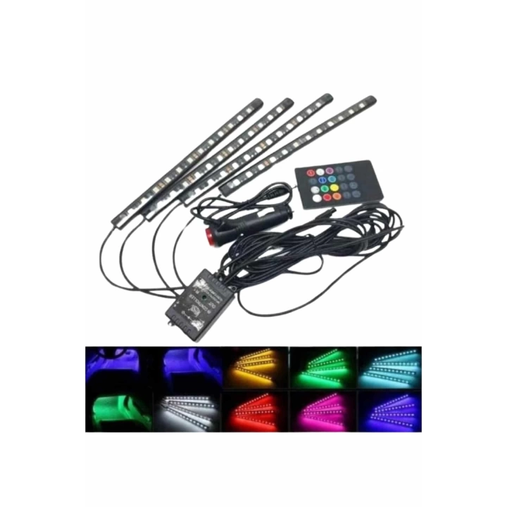 Araç İçi Ayak Altı 12li Şerit Led Işık Uzaktan Kumandalı RGB Işıklı Ses ve Müziğe Duyarlı