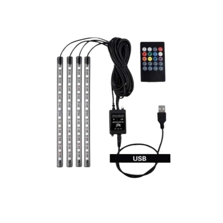 Araç Içi Aydınlatma Kumandalı 12 Led Ayak Altı Led Ambiyans Işığı Sese Duyarlı Kumandalı