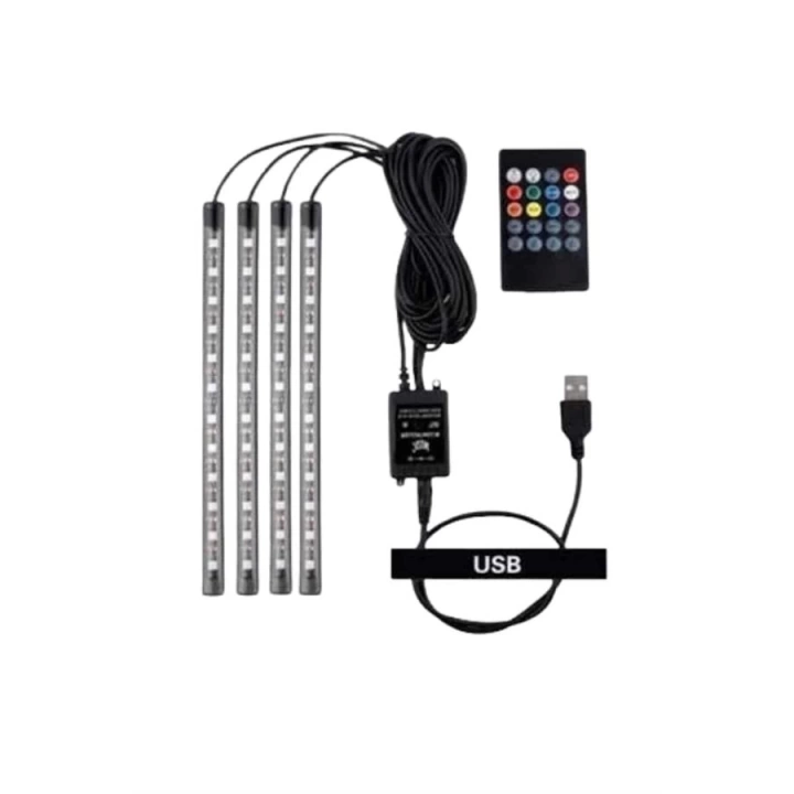 Araç Içi Aydınlatma Kumandalı 12 Led Ayak Altı Led Ambiyans Işığı Sese Duyarlı Kumandalı