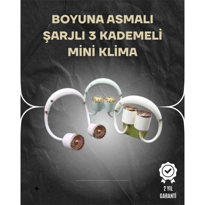 Asılabilir Mini Boyun Fanı | 1000mAh Şarjlı, Turbo Güçlü Rüzgar