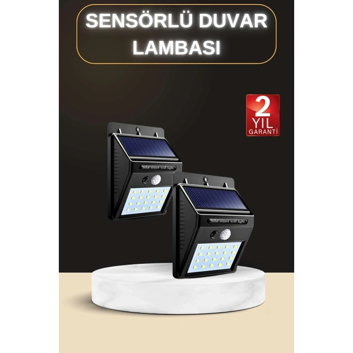 Bahçe Aydınlatma Sensörlü Güneş Enerjili Duvar Lambası 40 Led Işık