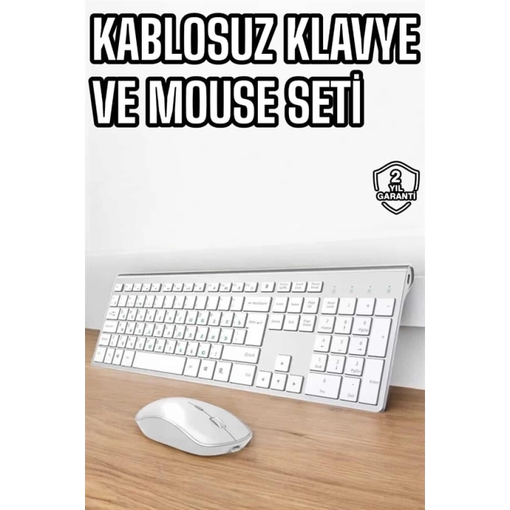 Beyaz Kablosuz Klavye Fare Seti Kablosuz Fare USB Alıcı PC Uyumlu