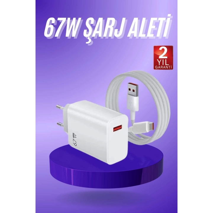 Beyaz Ultra Plus Hızlı Şarj Seti Şarj Adaptörü ve Kablosu 67W