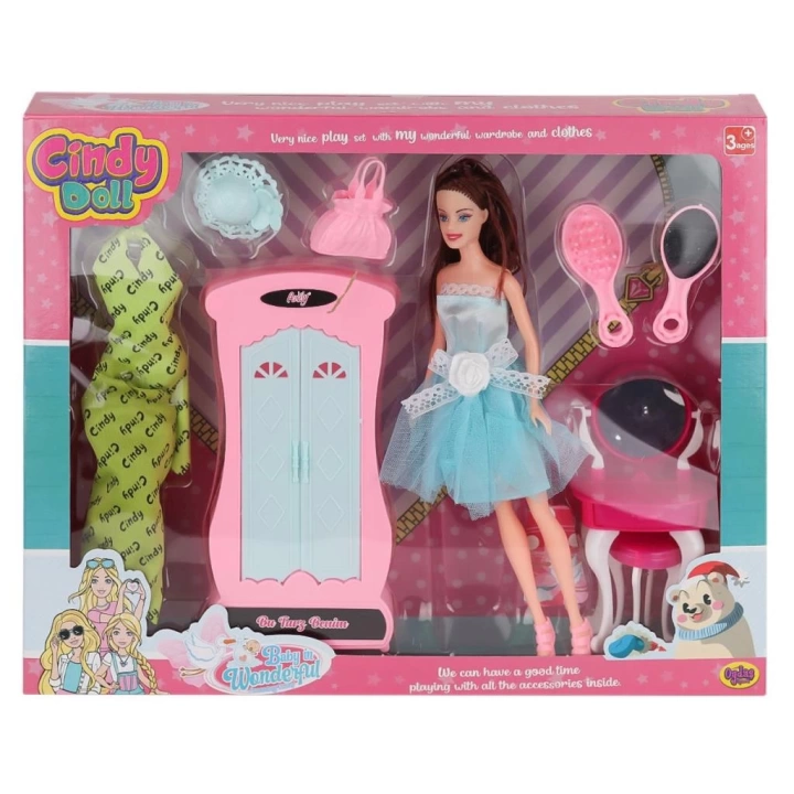 BFS   02453 Cindy Doll Dolaplı Makyaj Masalı Bebek -Oydaş Oyuncak