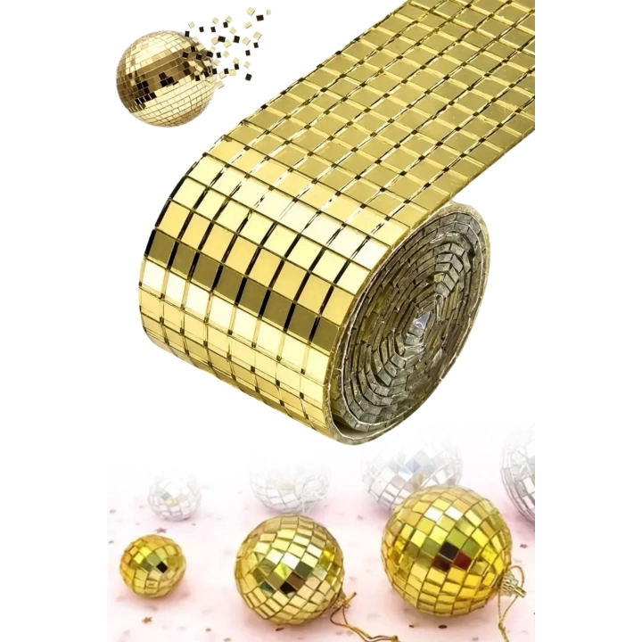 BFS  1 Metre Uzunluğunda Gold Renk Aynalı Mozaik Taşlı Dekor Bandı 4 cm x 1 mt
