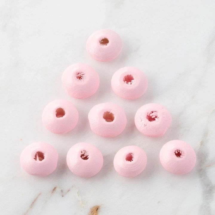 BFS  10 Adet Pembe Yassı Ahşap Boncuk