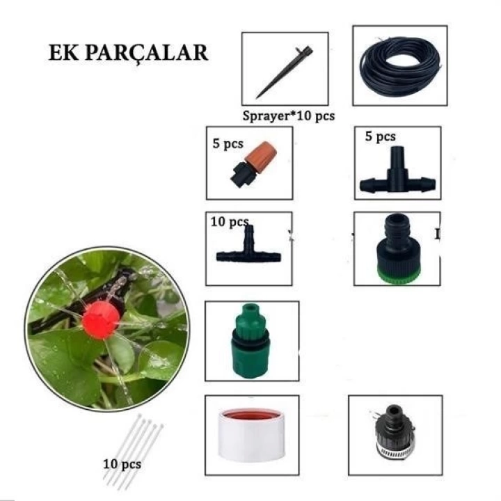BFS  10 Metre Bahçe Damlama Sulama Sistemi Seti Hortum ve Ek Parçaları