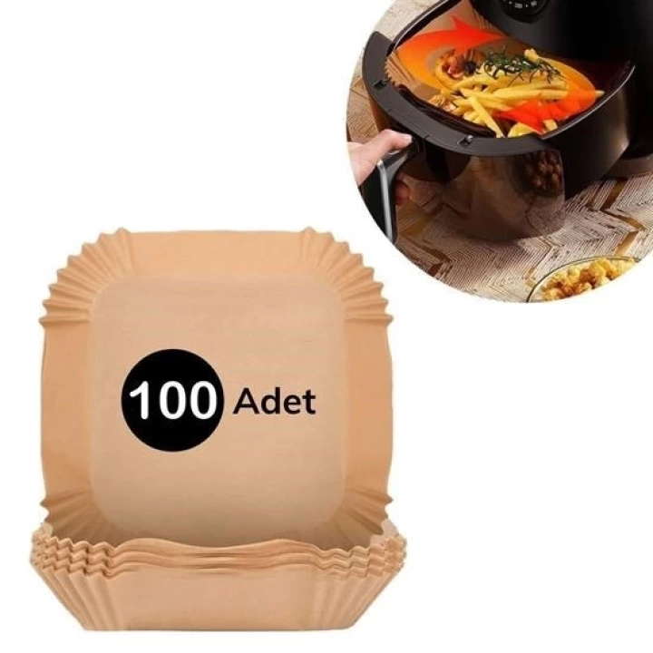 BFS  100 Adet Air Fryer Pişirme Kağıdı Tek Kullanımlık  Gıda Yağlı Kağıdı Kare Tabak Model