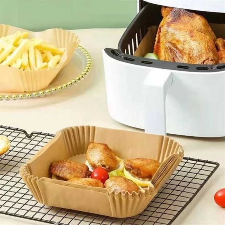 BFS  100 Adet Air Fryer Pişirme Kağıdı Tek Kullanımlık  Gıda Yağlı Kağıdı Kare Tabak Model